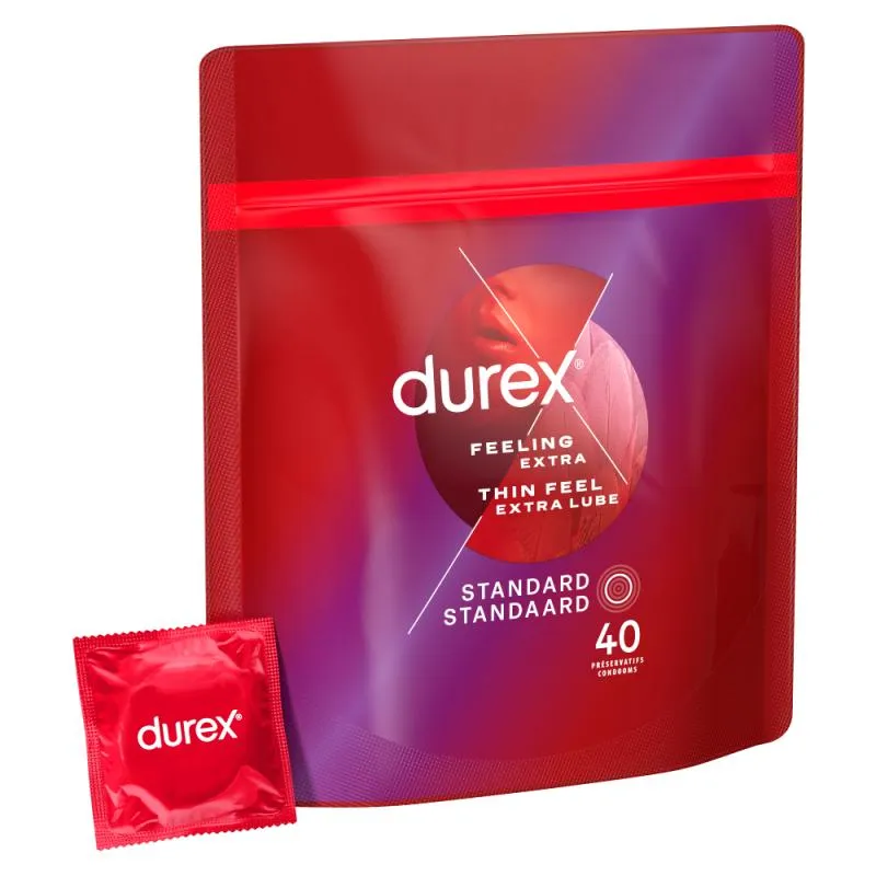 Durex - Préservatifs Thin Feel Extra Lube - 40 pièces