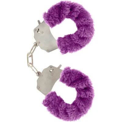 Menottes en fourrure violettes avec chaîne - Toyjoy