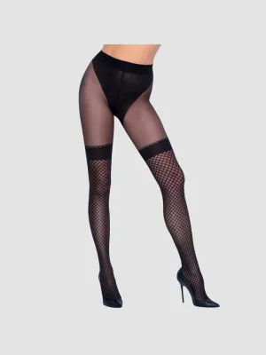 Collant Ouvert Effet Maille & Résille Noir