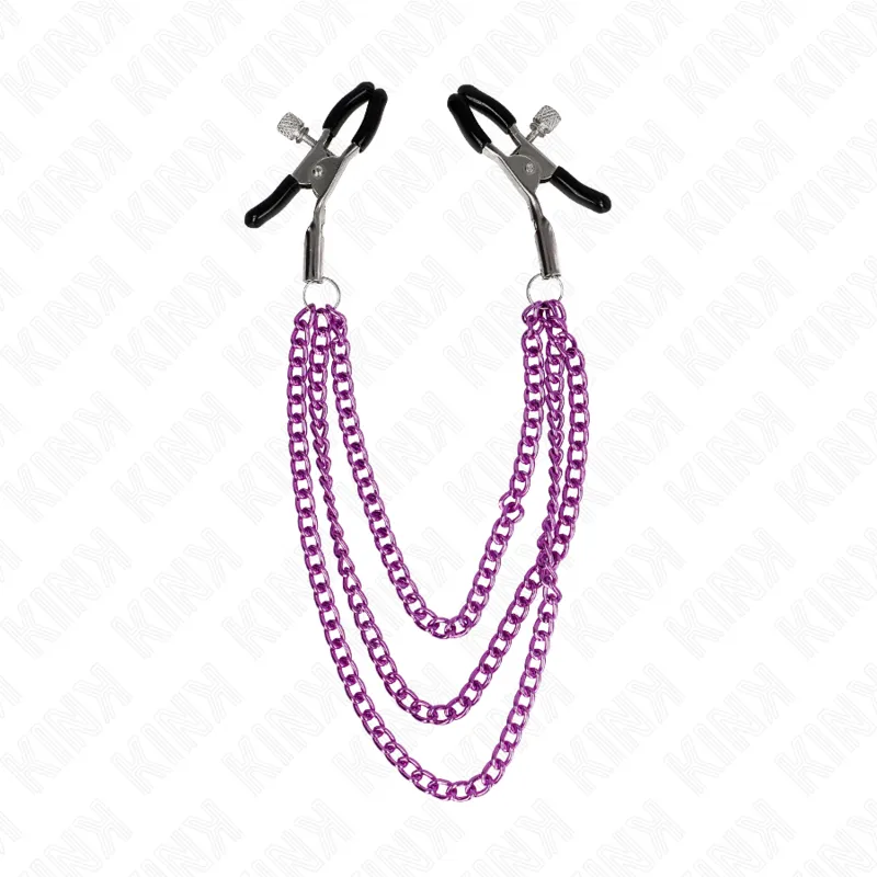 Pinces à tétons réglables avec 2 chaînes violettes - Kink