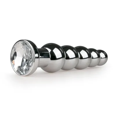 EasyToys Plug Anal Strié En Métal Argenté Avec Cristal 14 cm