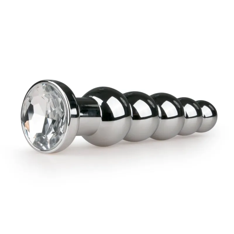 EasyToys Plug Anal Strié En Métal Argenté Avec Cristal 14 cm