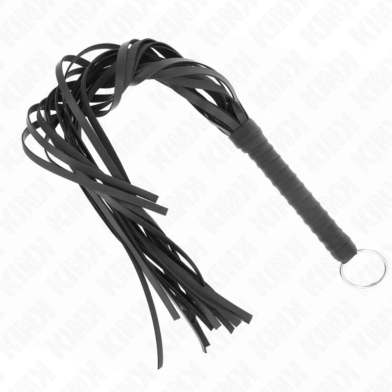 Fouet BDSM noir avec poignée anneau 65 cm - Kink
